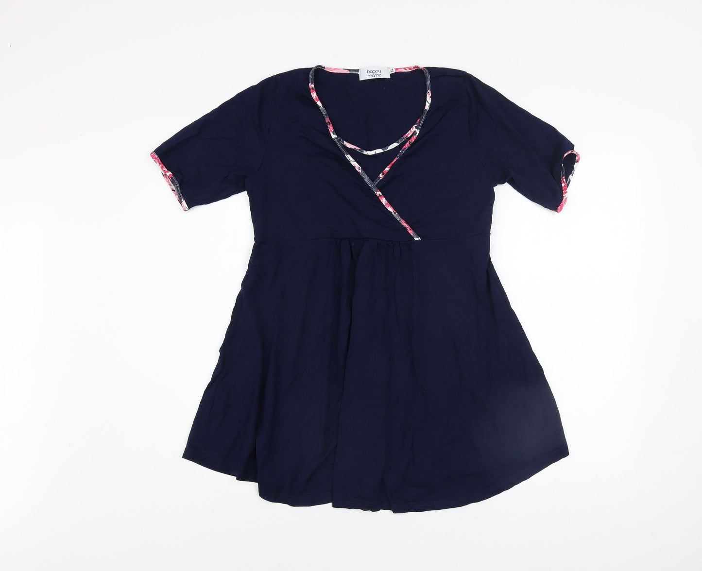 Happy Mama Women's Blue Wrap Maternity Blouse Top Size XL