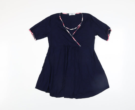 Happy Mama Women's Blue Wrap Maternity Blouse Top Size XL
