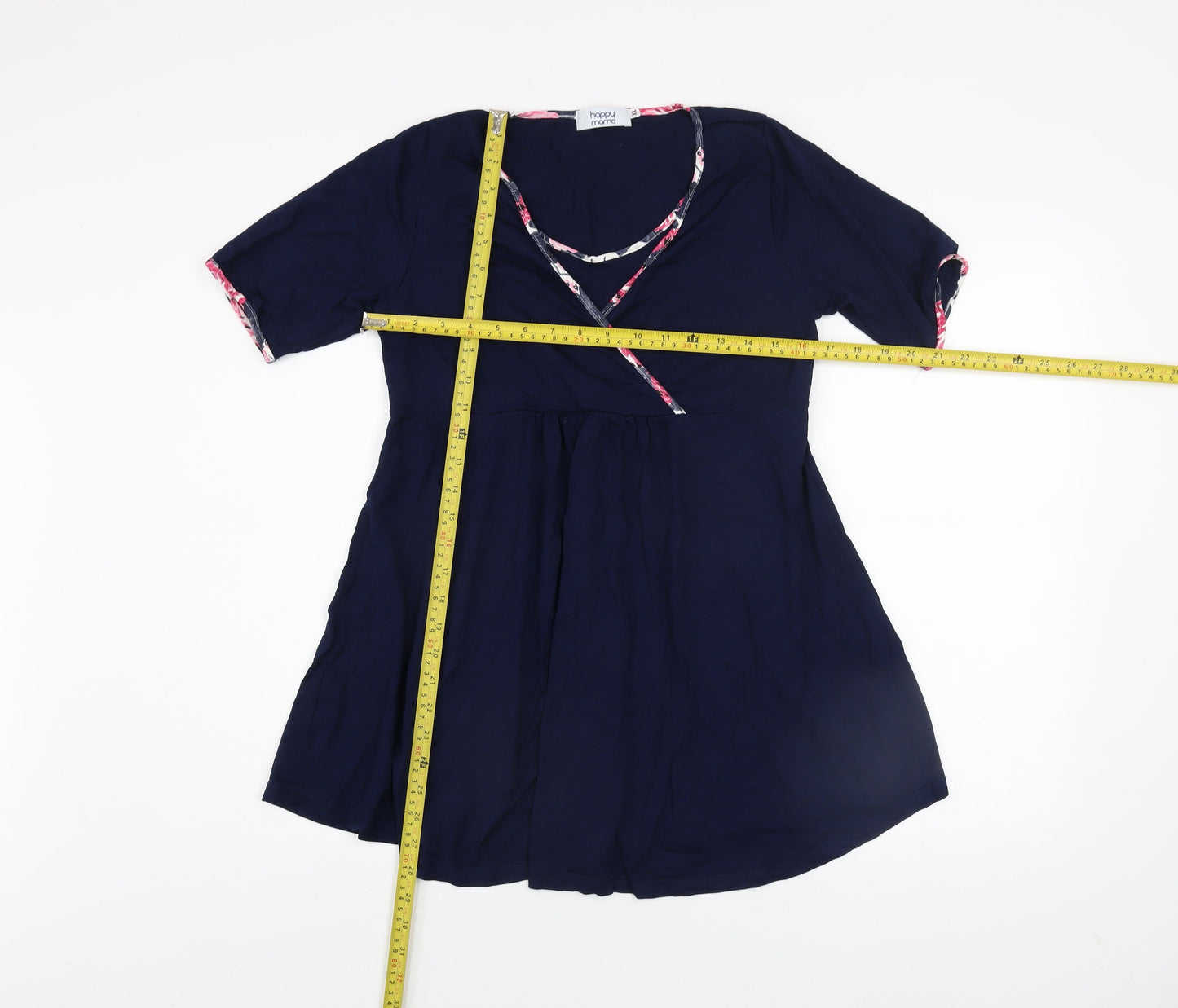 Happy Mama Women's Blue Wrap Maternity Blouse Top Size XL