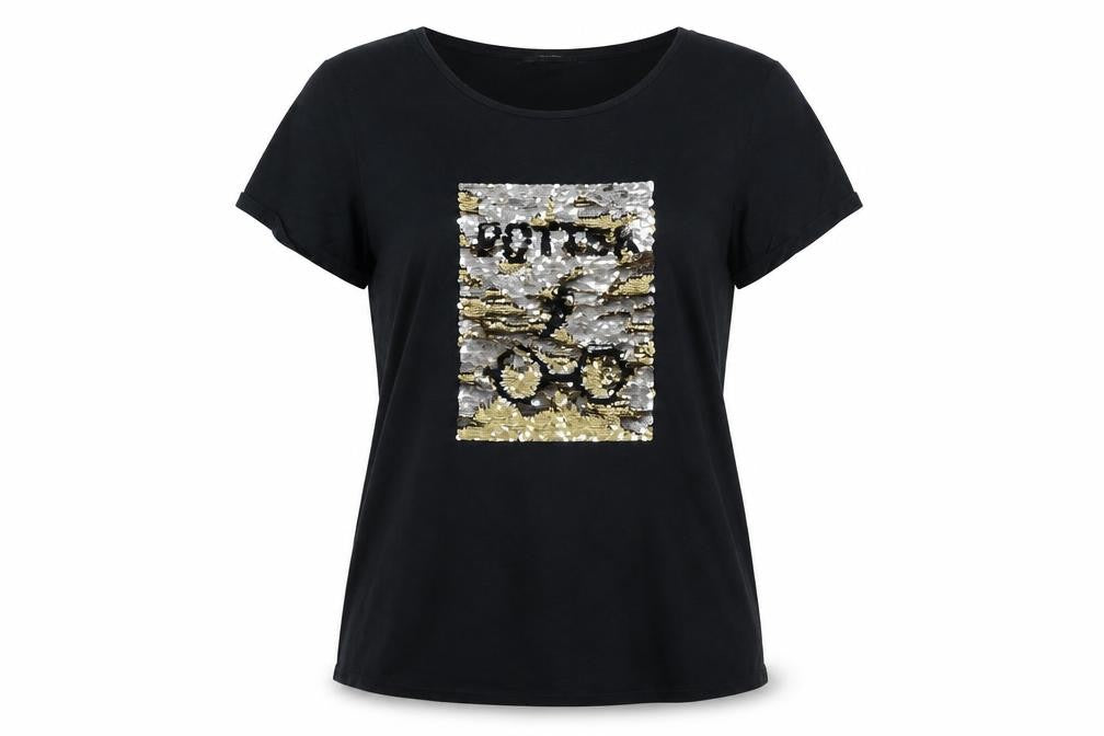 Harry Potter Women's Black Sequin T-Shirt UK 16 Short Sleeve Cotton