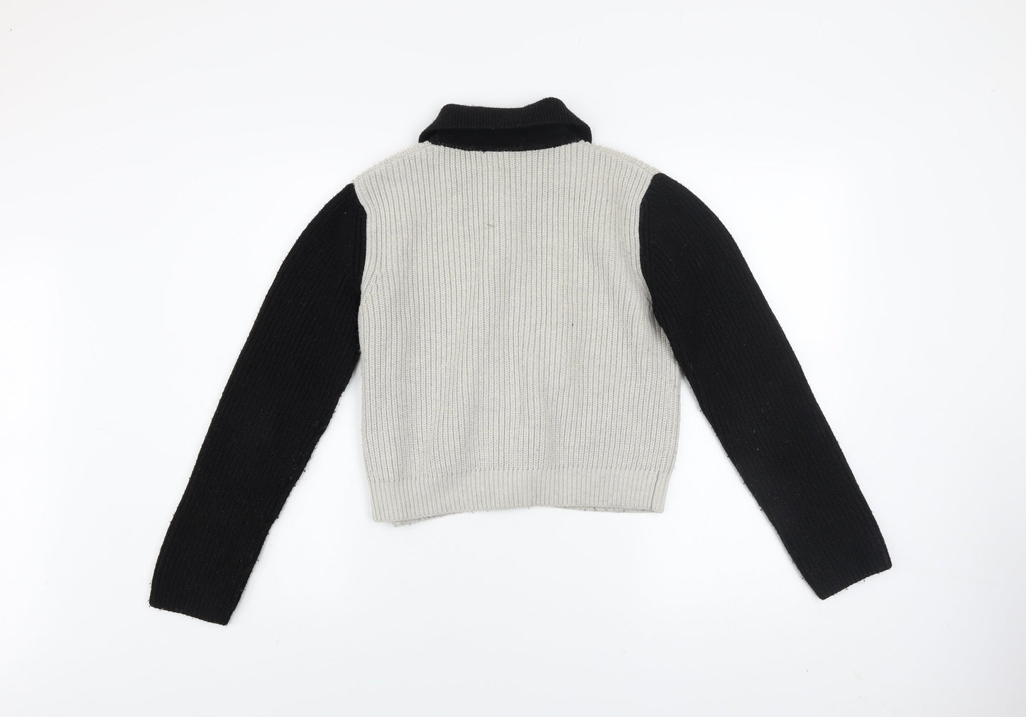 ZARA Womens Black Grey Collared Button Cardigan Size S