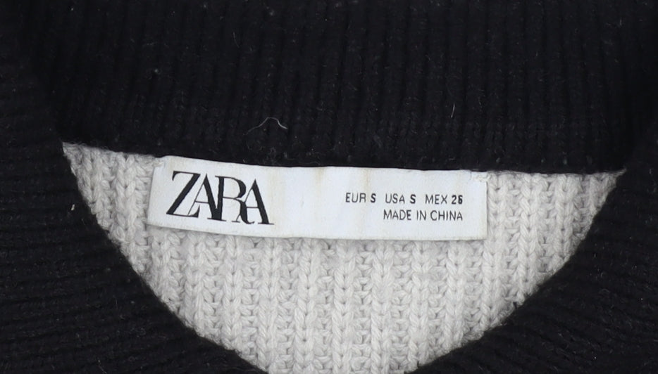 ZARA Womens Black Grey Collared Button Cardigan Size S
