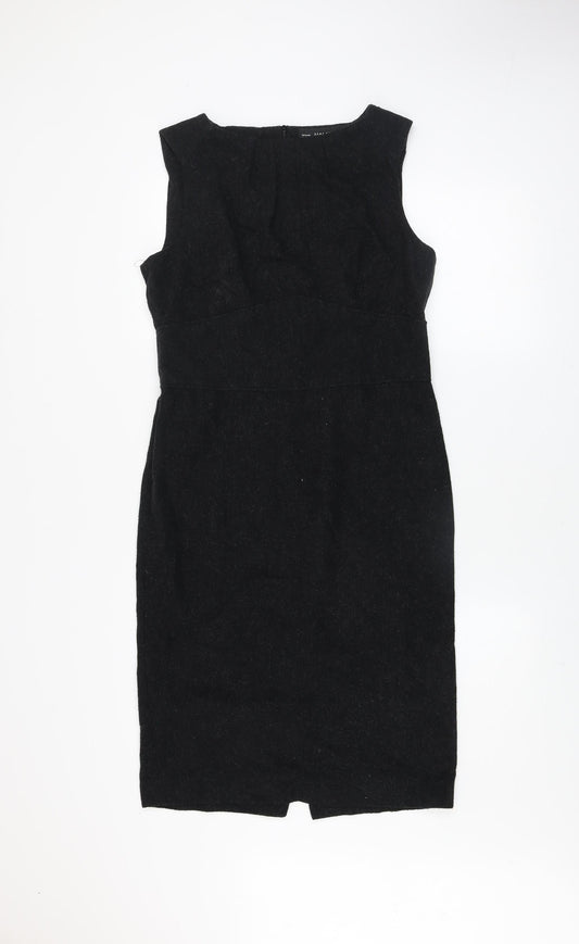 ZARA BASIC Women Black Wool Sheath Dress Size 14 Sleeveless Knee Length