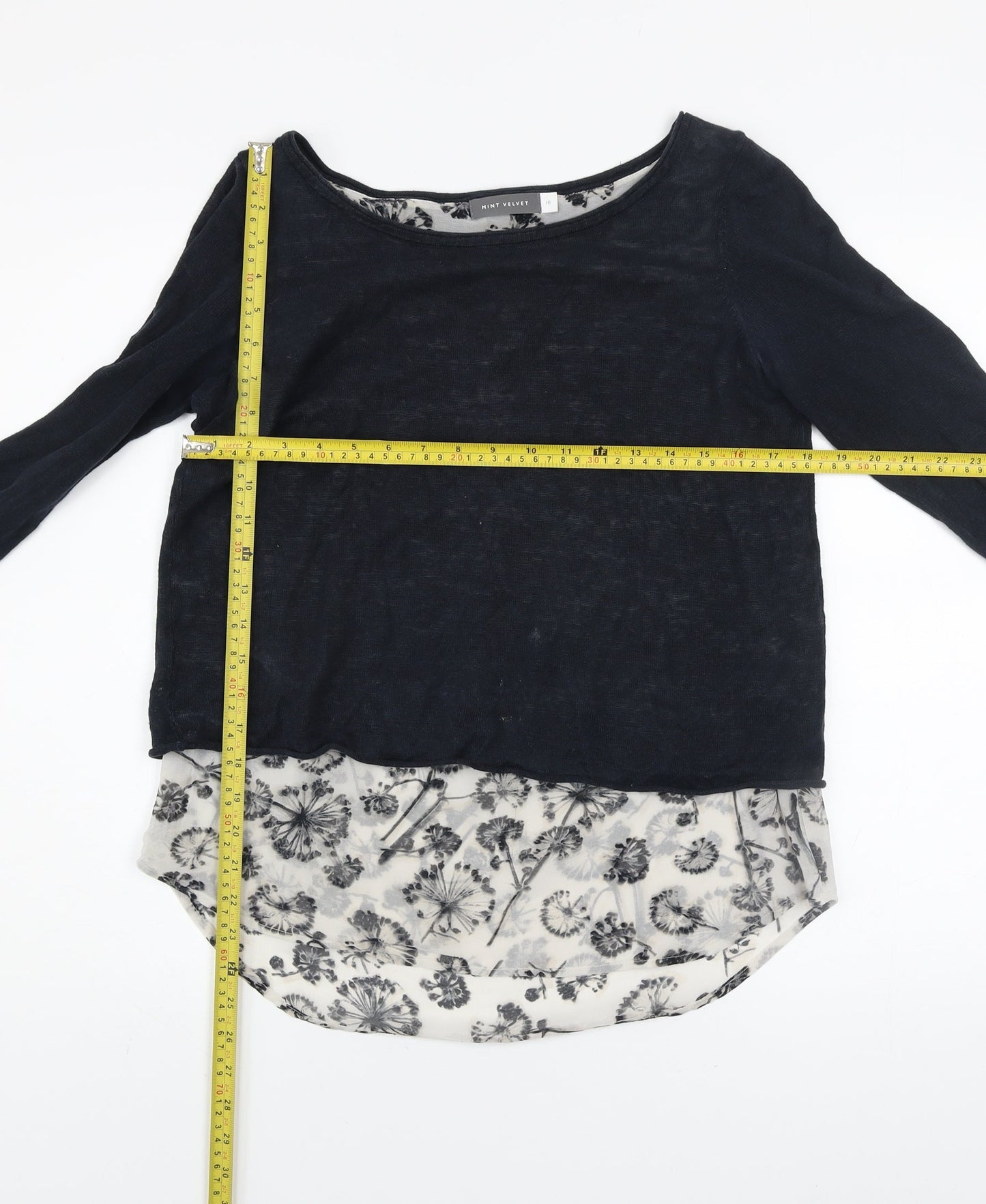 Mint Velvet Women Blue Size 10 Floral Layered Long Sleeve Jumper