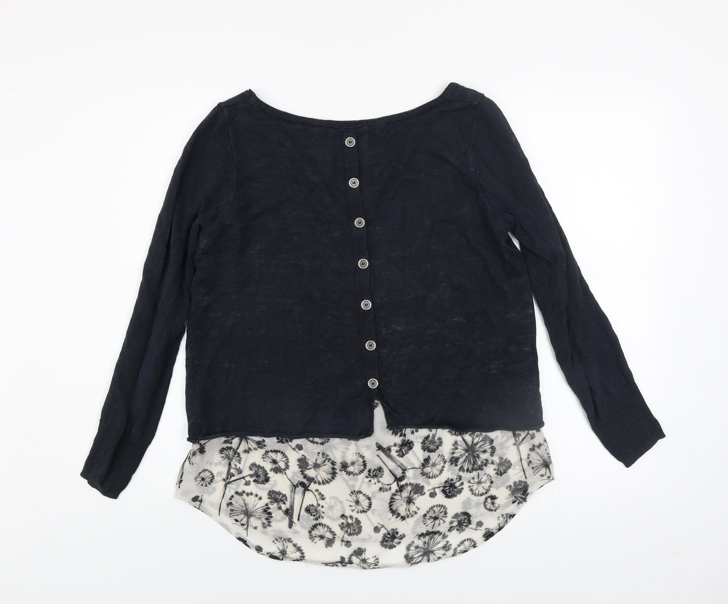 Mint Velvet Women Blue Size 10 Floral Layered Long Sleeve Jumper