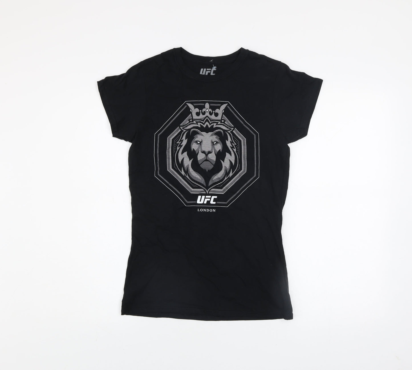 UFC Men's Black Lion Logo London Short Sleeve Cotton T-Shirt - M