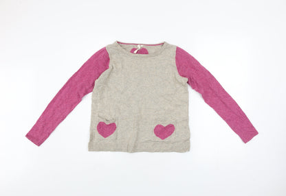 White Stuff Women’s Beige Pink Heart Pullover Jumper Size 6