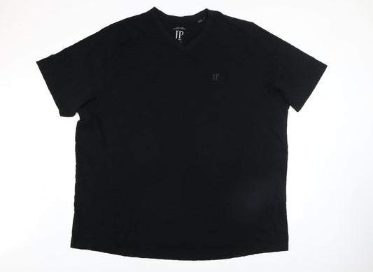 JP 1880 Men's Black 6XL Cotton V-Neck Short Sleeve T-Shirt
