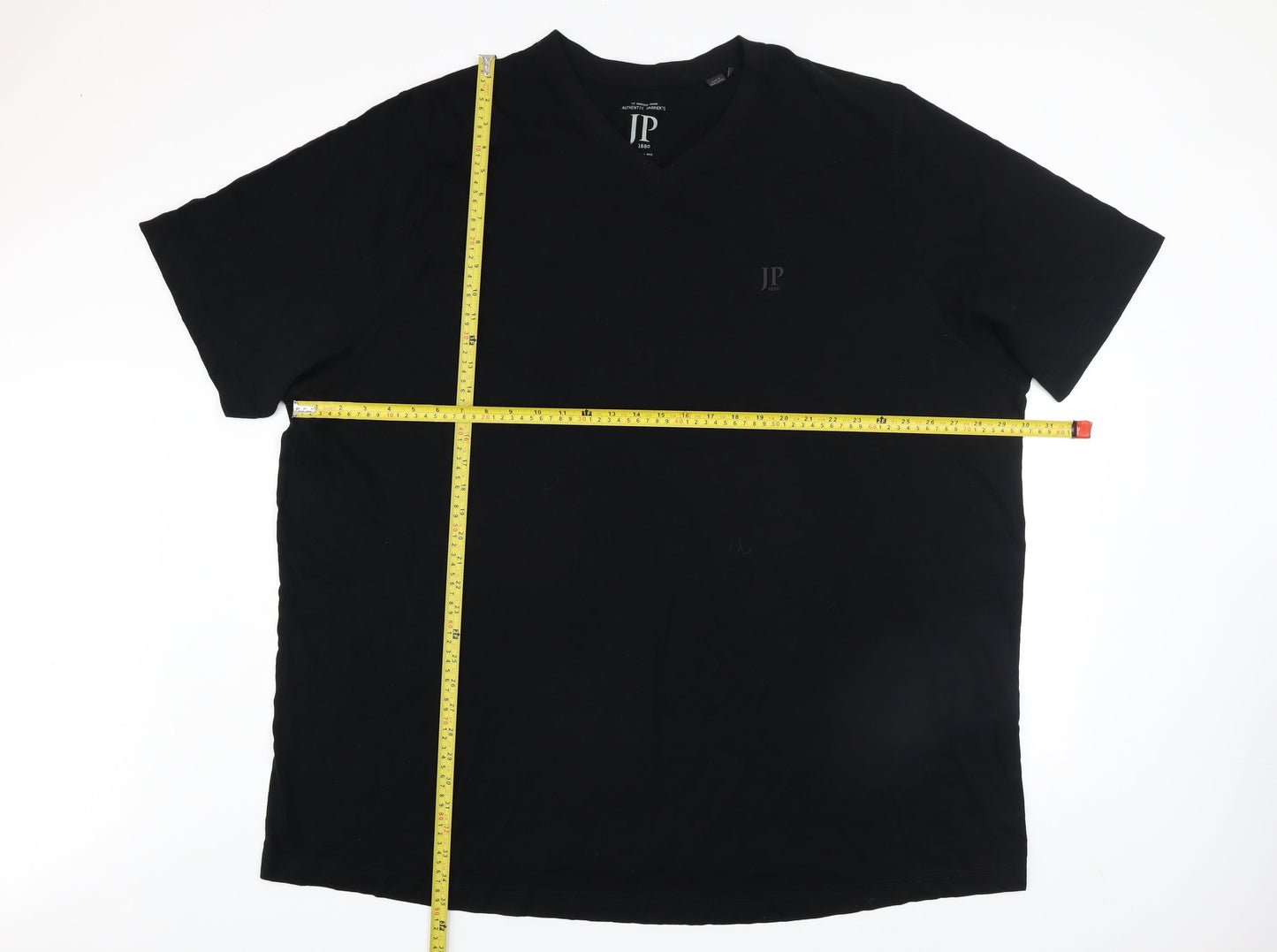 JP 1880 Men's Black 6XL Cotton V-Neck Short Sleeve T-Shirt