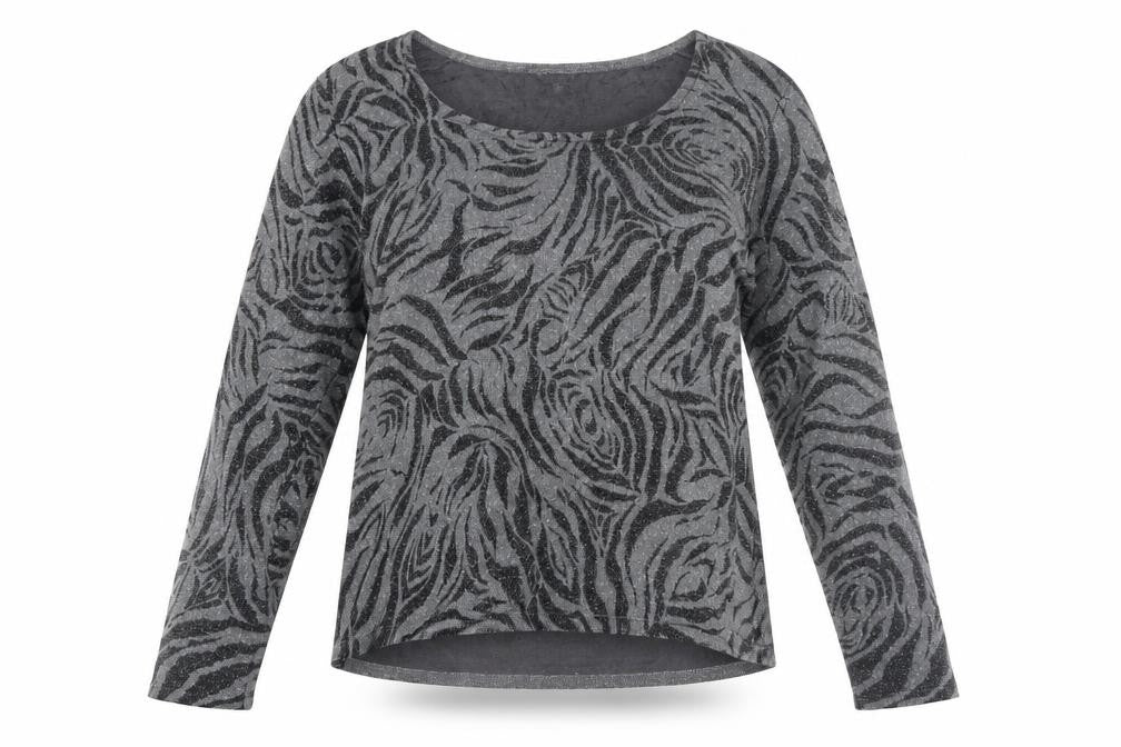 Studio JPR Women's Grey Metallic Animal Print Silk Blend Long Sleeve Top M