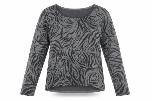 Studio JPR Women's Grey Metallic Animal Print Silk Blend Long Sleeve Top M