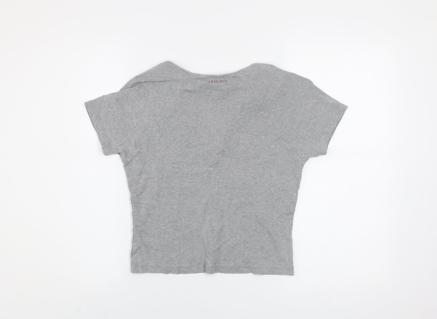 Tommy Jeans Womens Grey Cropped V-Neck T-Shirt Size S