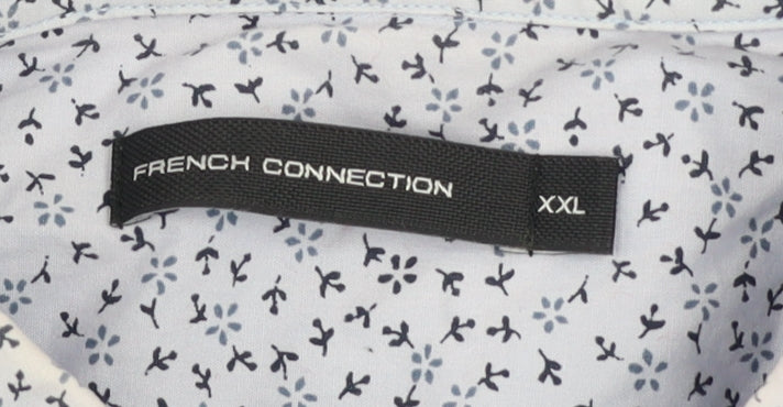 French Connection Men's Blue Floral Cotton Button-Up Shirt 2XL