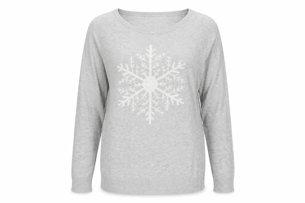 Linea Women Grey Snowflake Pullover Jumper Size L Winter Knit