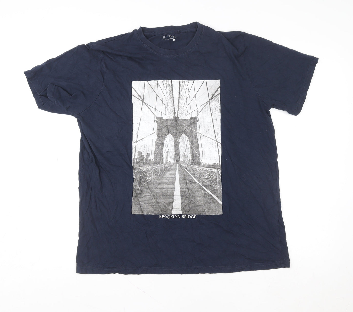 H&H Bridge Men's Blue Brooklyn Bridge Graphic Cotton T-Shirt L