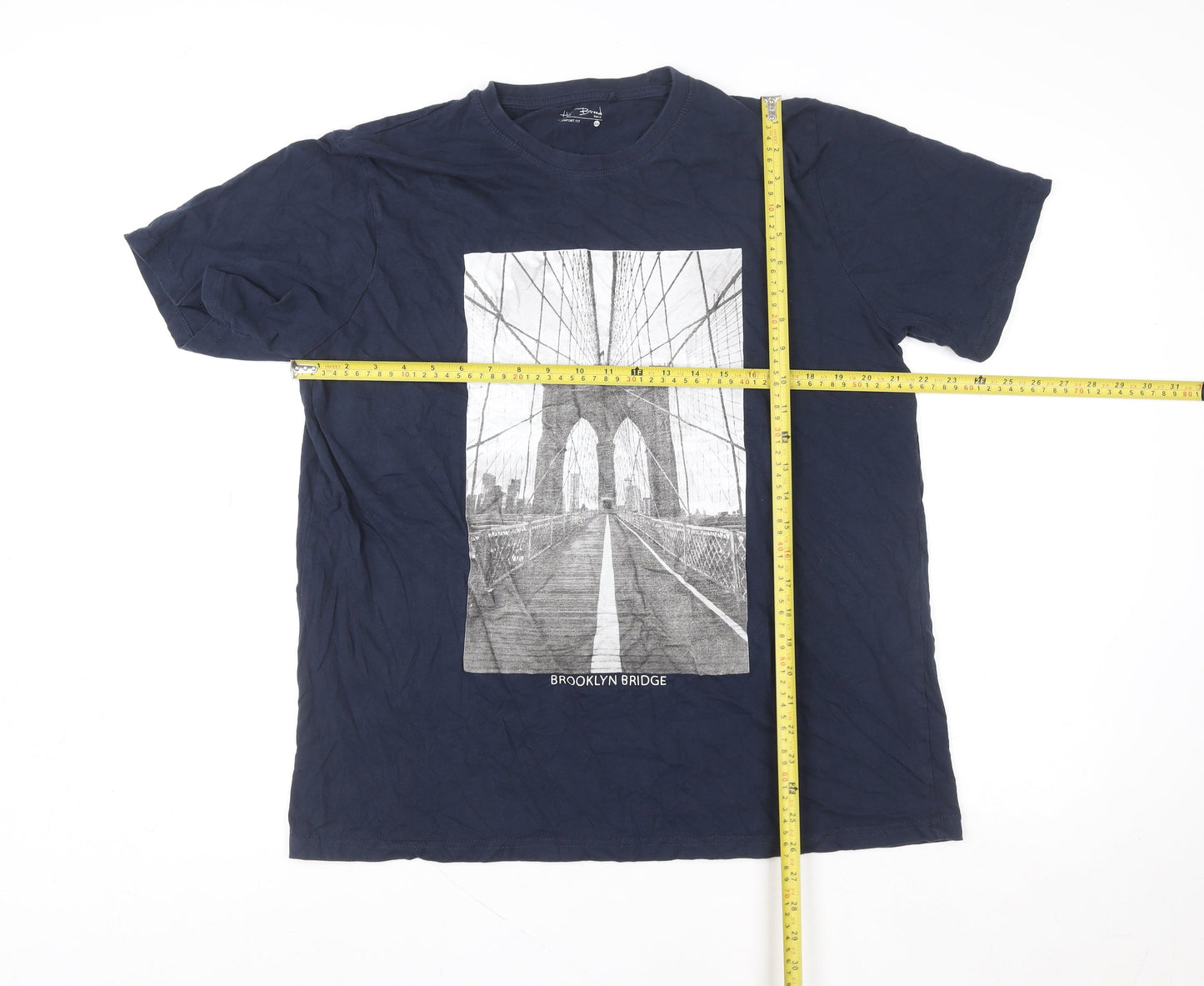 H&H Bridge Men's Blue Brooklyn Bridge Graphic Cotton T-Shirt L