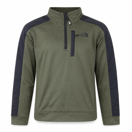 Front view of The North Face boys’ green xl fleece active jacket with 1/4 zip