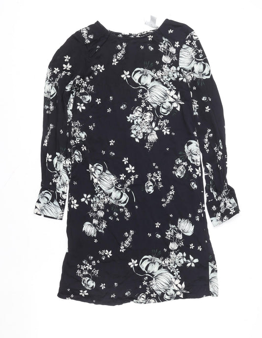 H&M Women's Black Floral Long Sleeve Shift Dress Size 8