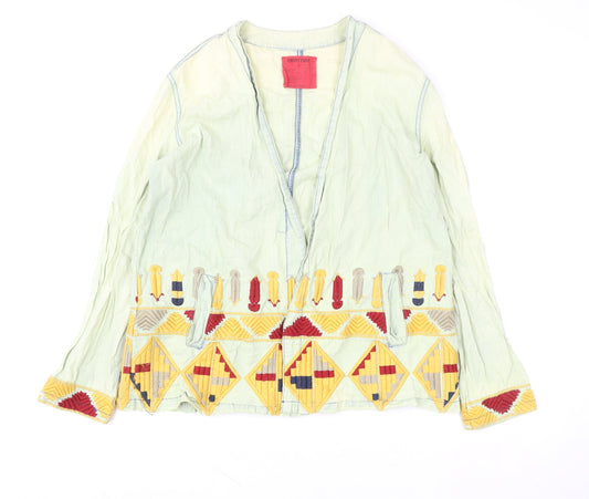 Emory Park Women’s Green Embroidered Cotton Kimono Jacket Size S