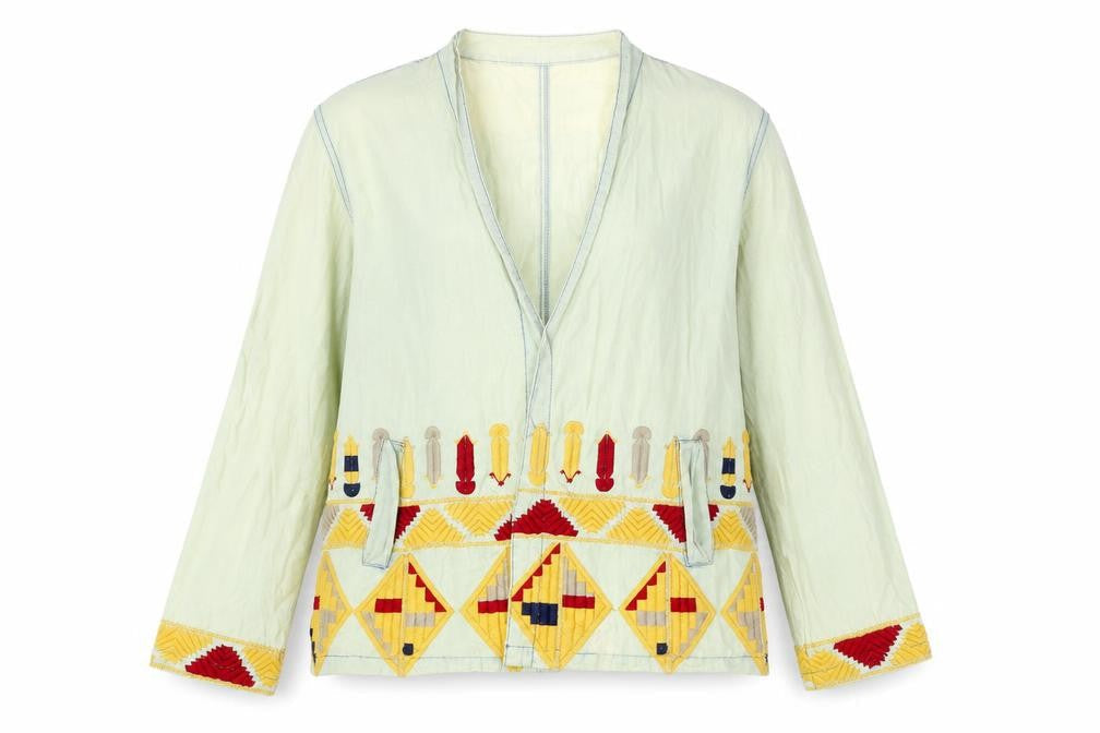 Emory Park Women’s Green Embroidered Cotton Kimono Jacket Size S