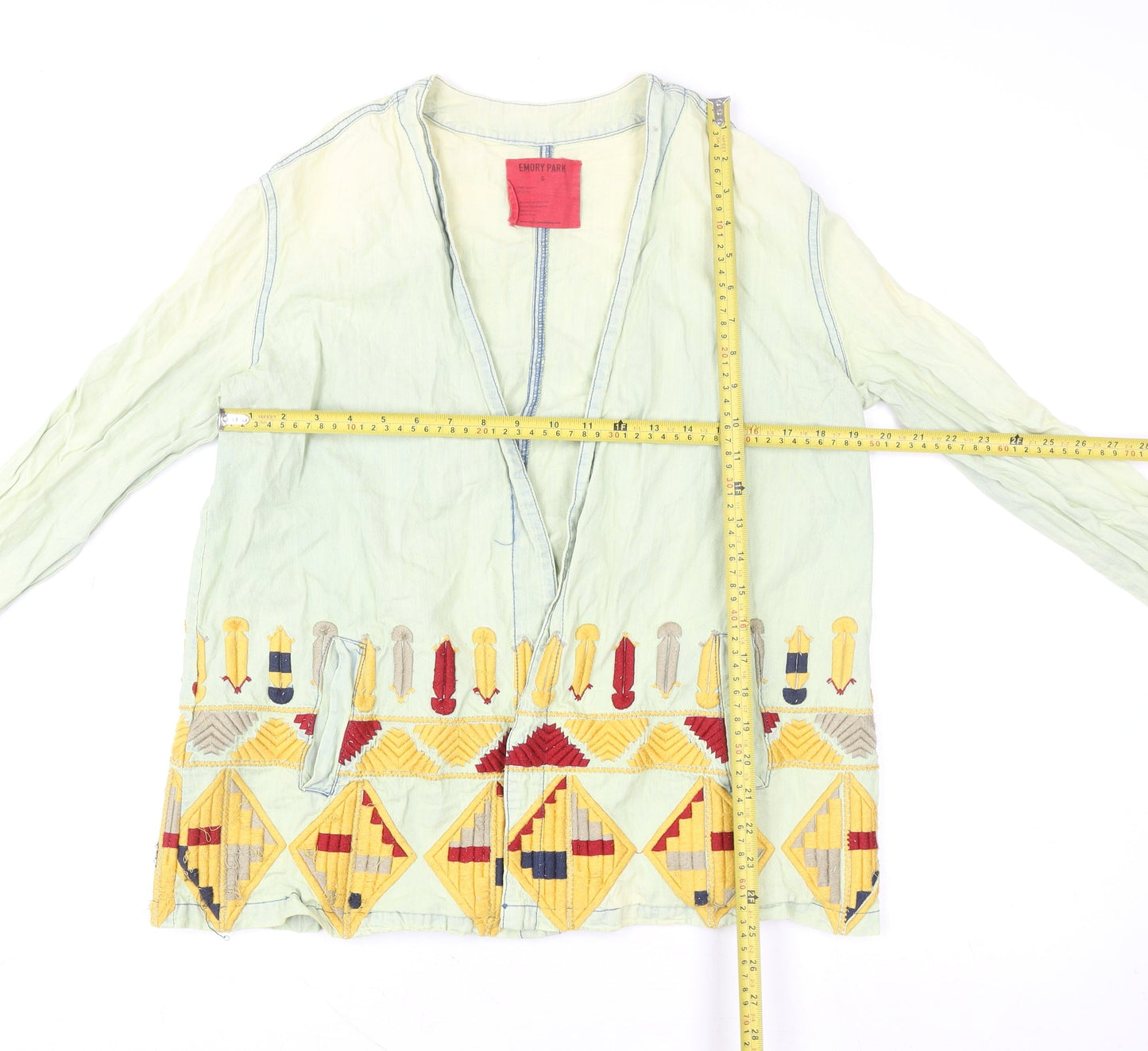 Emory Park Women’s Green Embroidered Cotton Kimono Jacket Size S