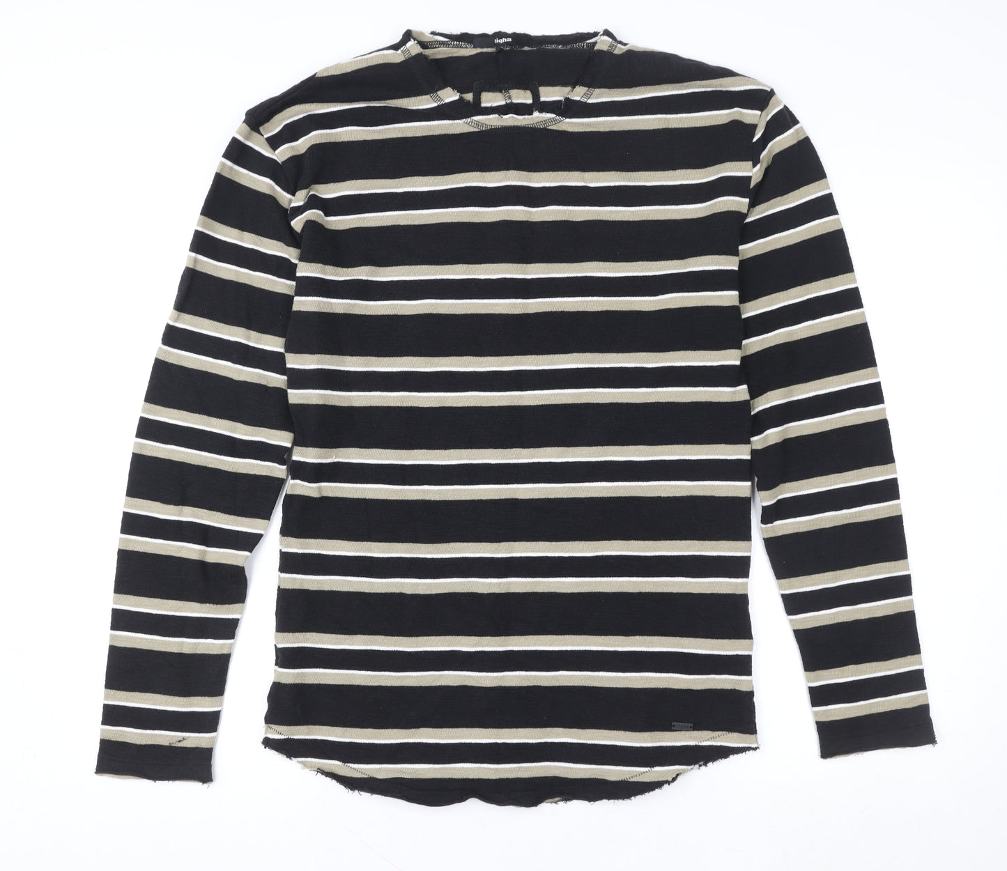 Tigha Women's Black Striped Long Sleeve Pullover Sweatshirt S