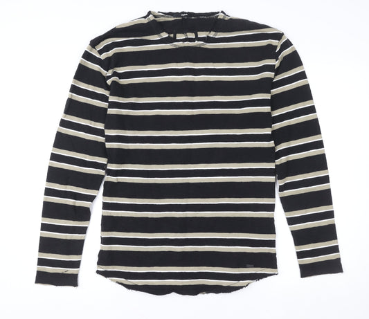 Tigha Women's Black Striped Long Sleeve Pullover Sweatshirt S