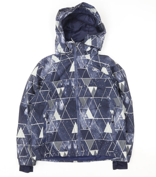 Crivit PRO Boys Blue Geometric Waterproof Hooded Winter Puffer Jacket Size 146