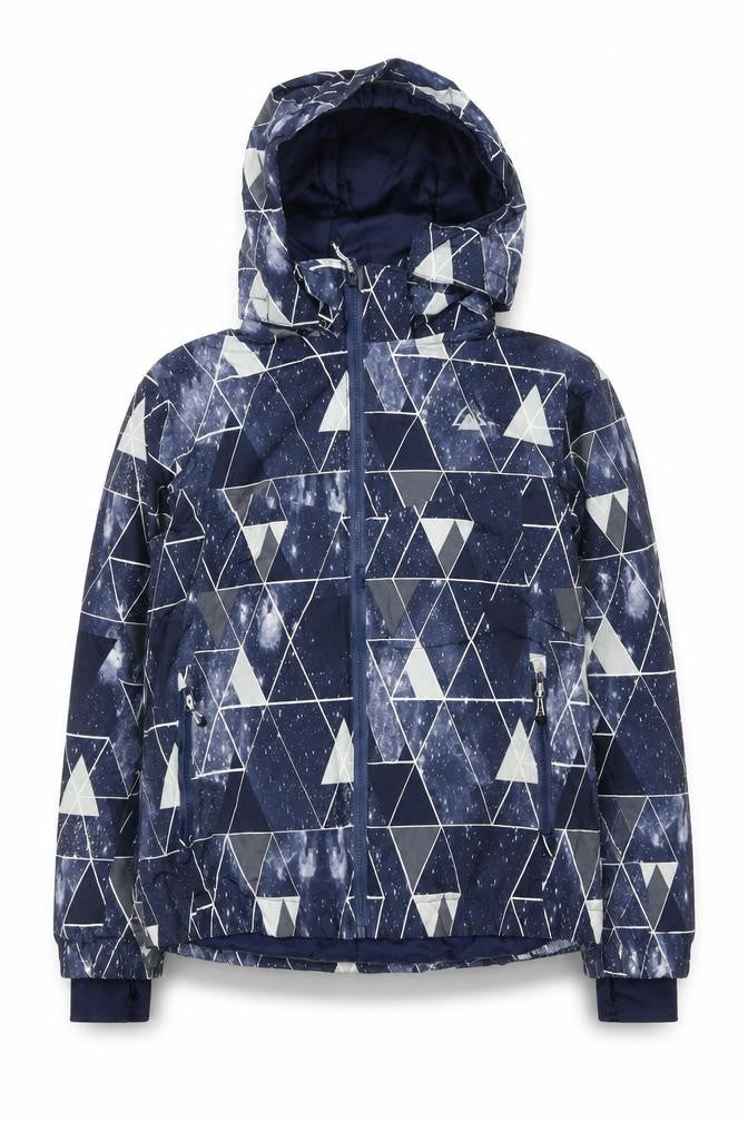 Crivit PRO Boys Blue Geometric Waterproof Hooded Winter Puffer Jacket Size 146