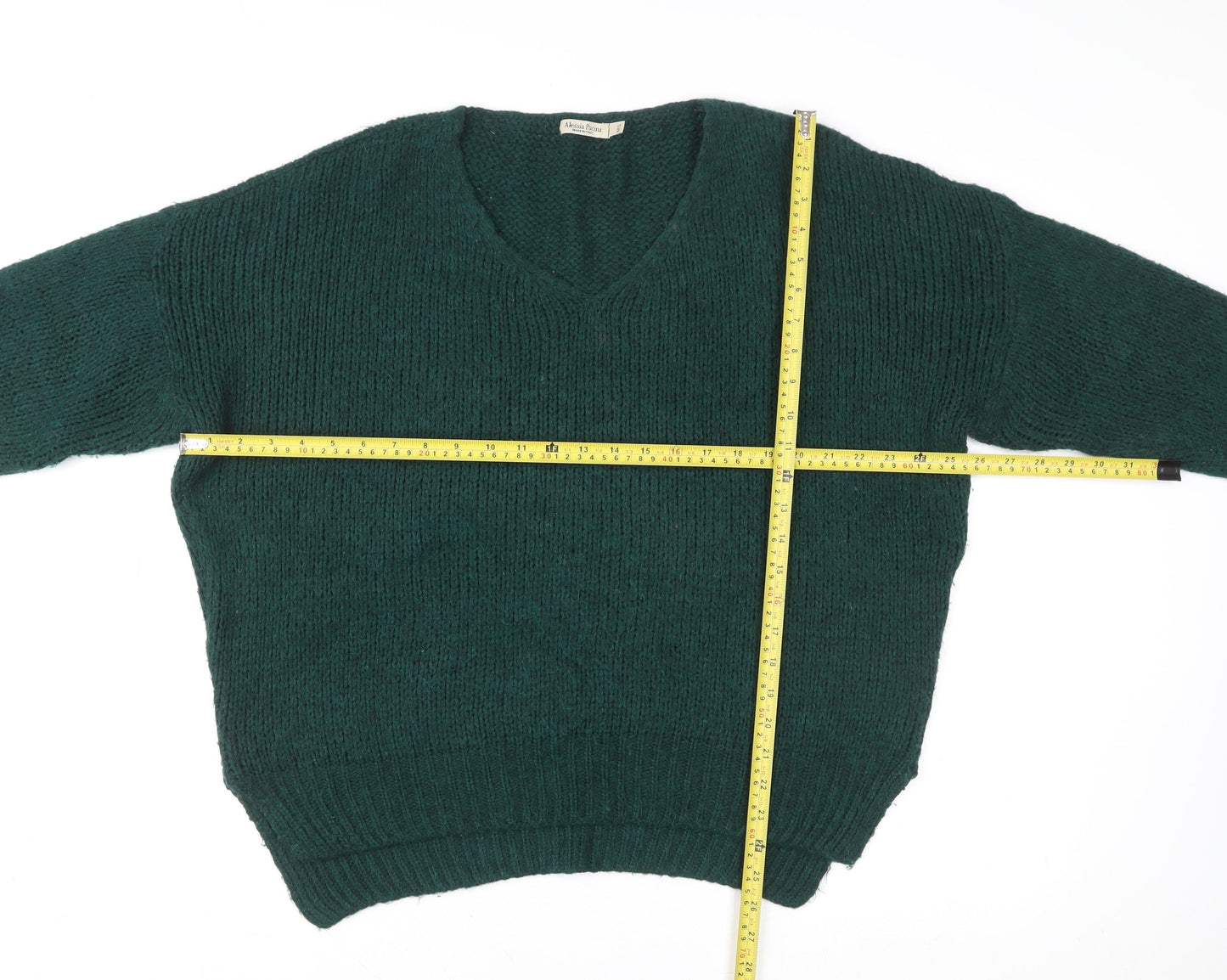 Alessia Pacini Women Green Chunky Knit V-Neck Pullover Jumper M