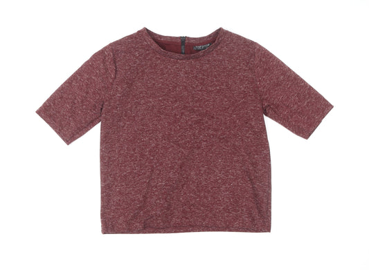 Topshop Womens Red Cropped Jersey T-Shirt Size 8 Short Sleeve Zip Back