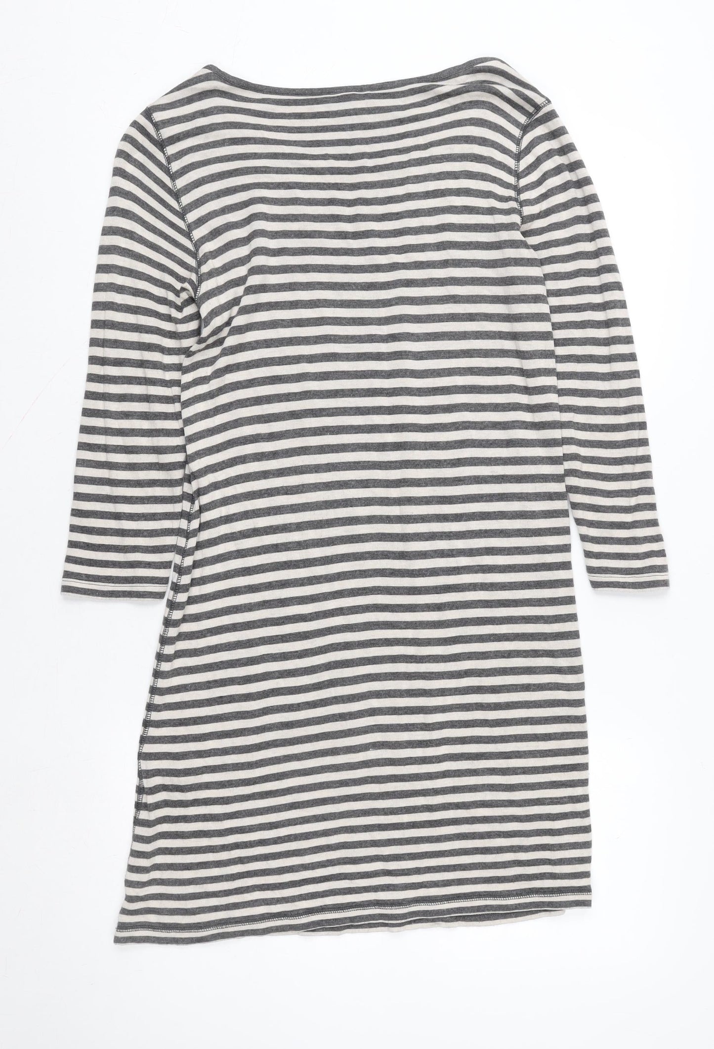 Baukjen Womens Grey White Striped Cotton Scoop Neck 3/4 Sleeve T-Shirt Size 12