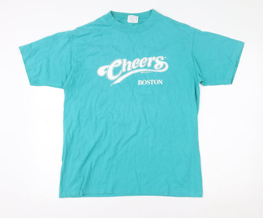 Vintage Tee Jays Women's Blue Cheers Boston 90s Cotton T-Shirt L