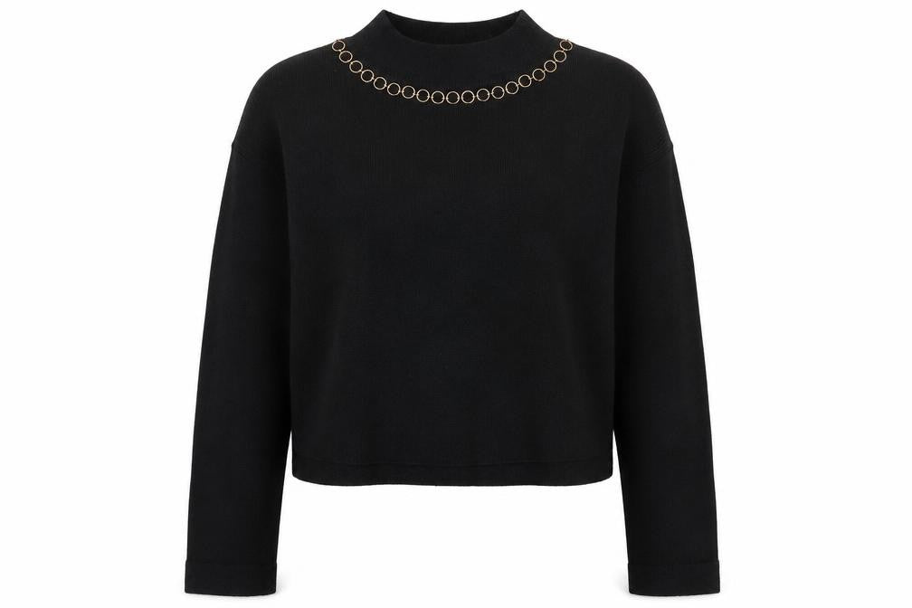 River Island Women Black L Chain Detail Mock Neck Pullover Jumper