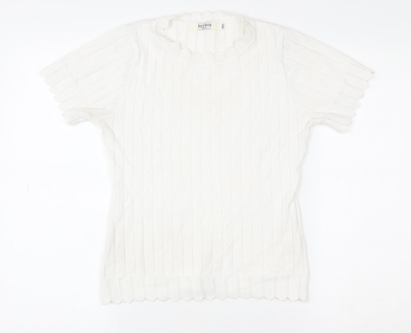 By Clara Women’s White Knit Short Sleeve Top M Cotton Blend