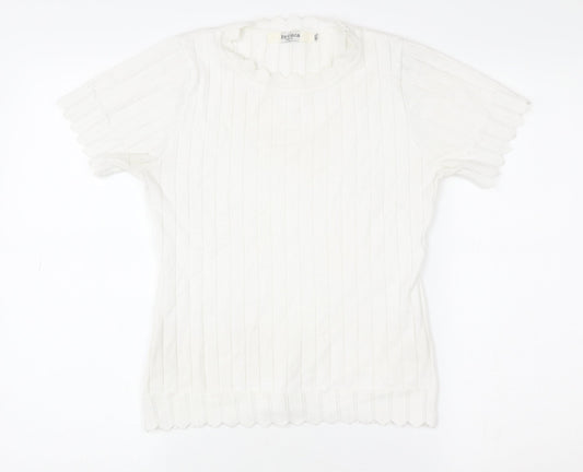 By Clara Women’s White Knit Short Sleeve Top M Cotton Blend