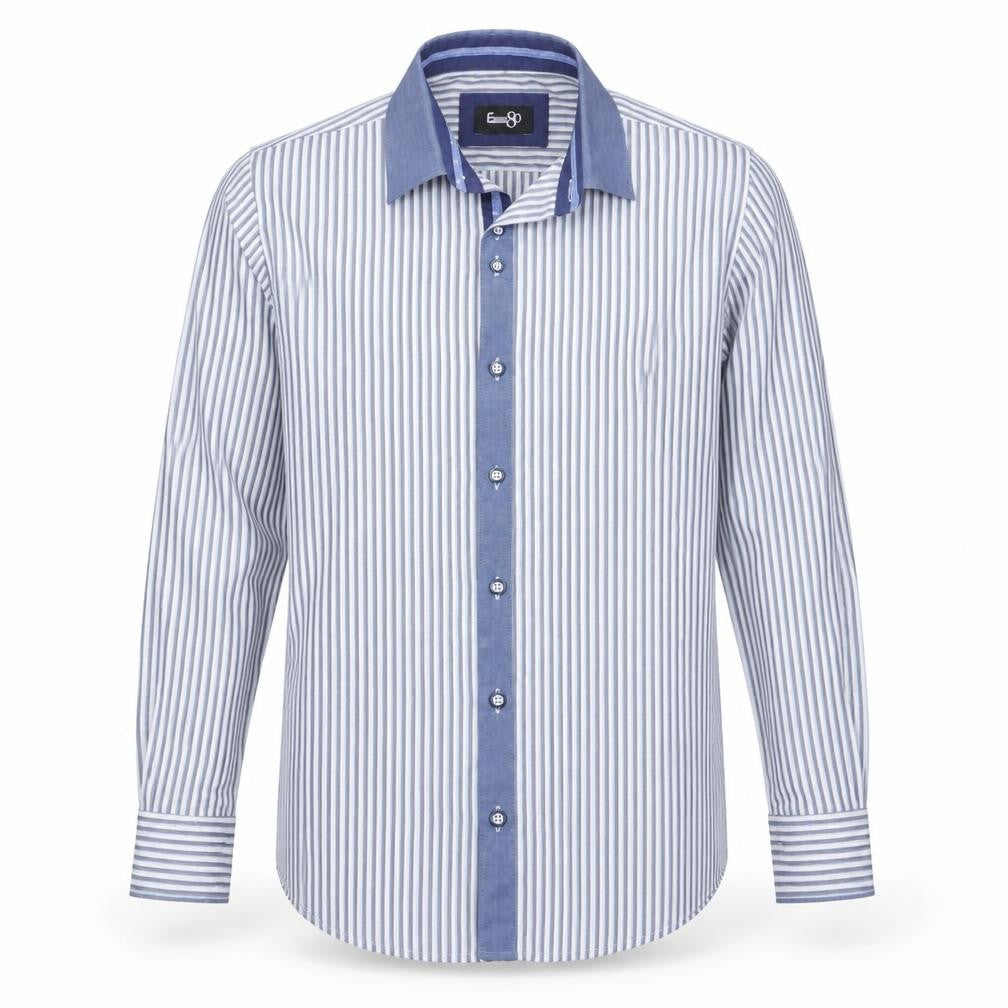 E-IGHT Boys Blue Striped Button-Up Long Sleeve Shirt Age 10-11