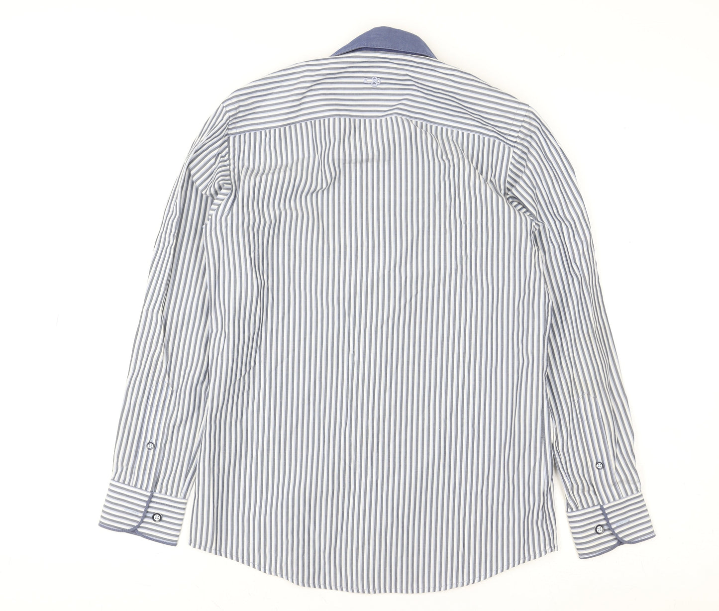E-IGHT Boys Blue Striped Button-Up Long Sleeve Shirt Age 10-11