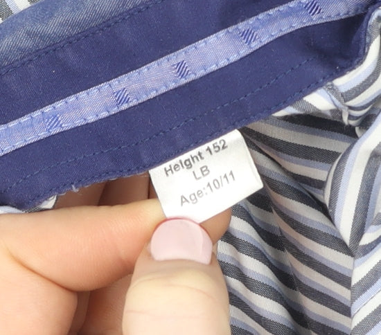 E-IGHT Boys Blue Striped Button-Up Long Sleeve Shirt Age 10-11