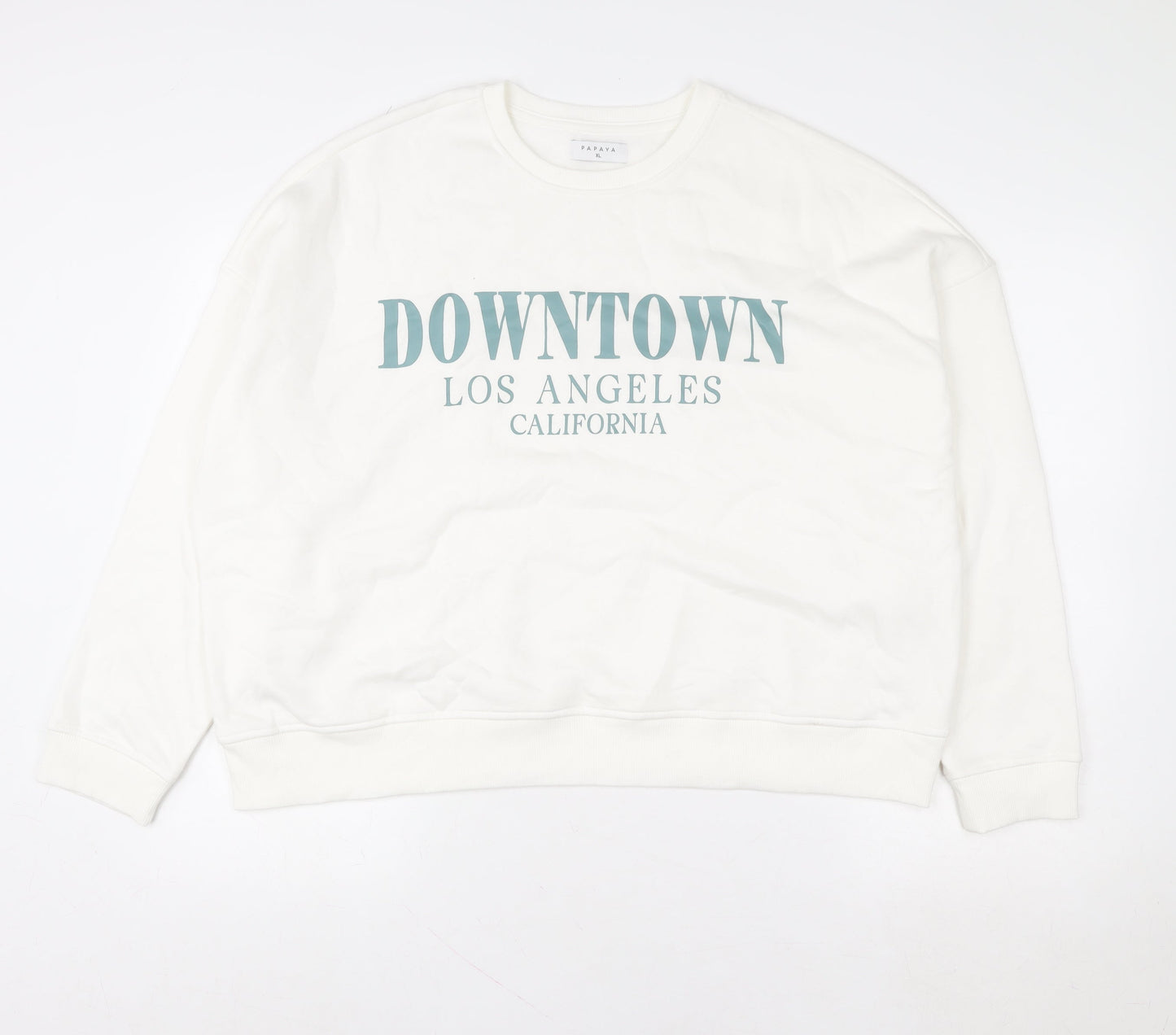 Papaya Women White Downtown Los Angeles Print Sweatshirt XL