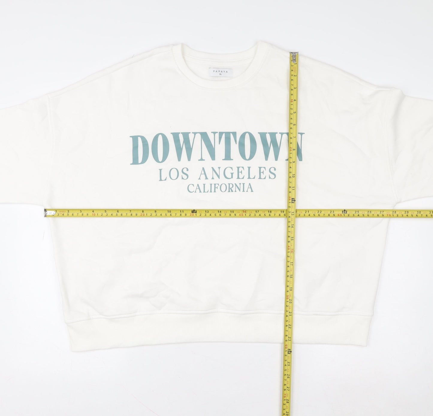 Papaya Women White Downtown Los Angeles Print Sweatshirt XL