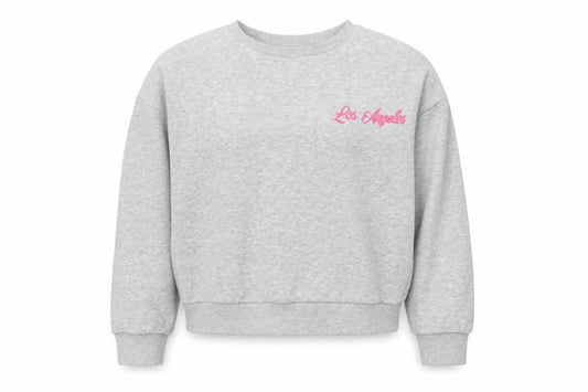 Front view of Matalan girls’ grey los angeles graphic sweatshirt 12 years pullover cotton blend