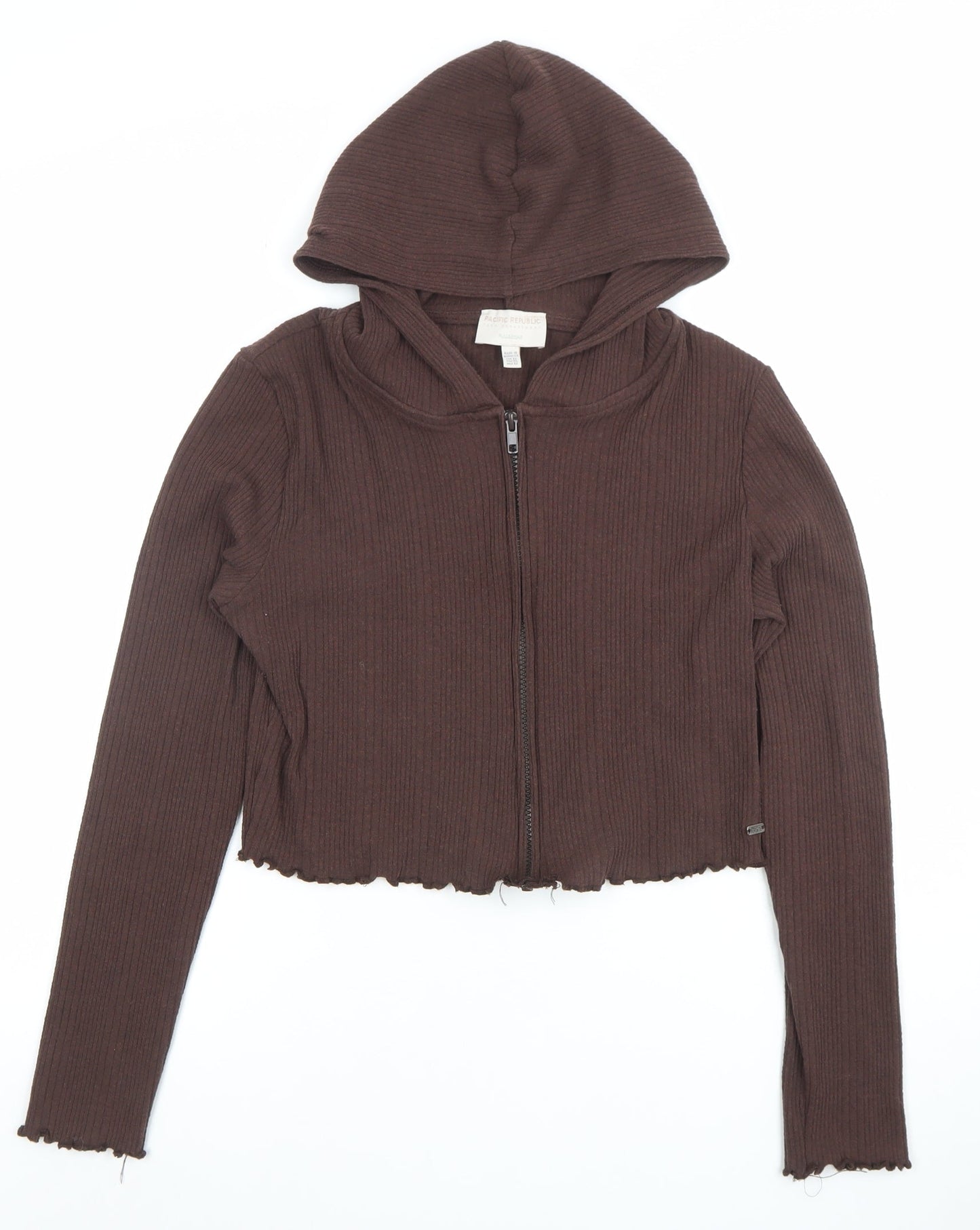 Pull&Bear Teens Brown Ribbed Full Zip Hoodie Women's XL Casual