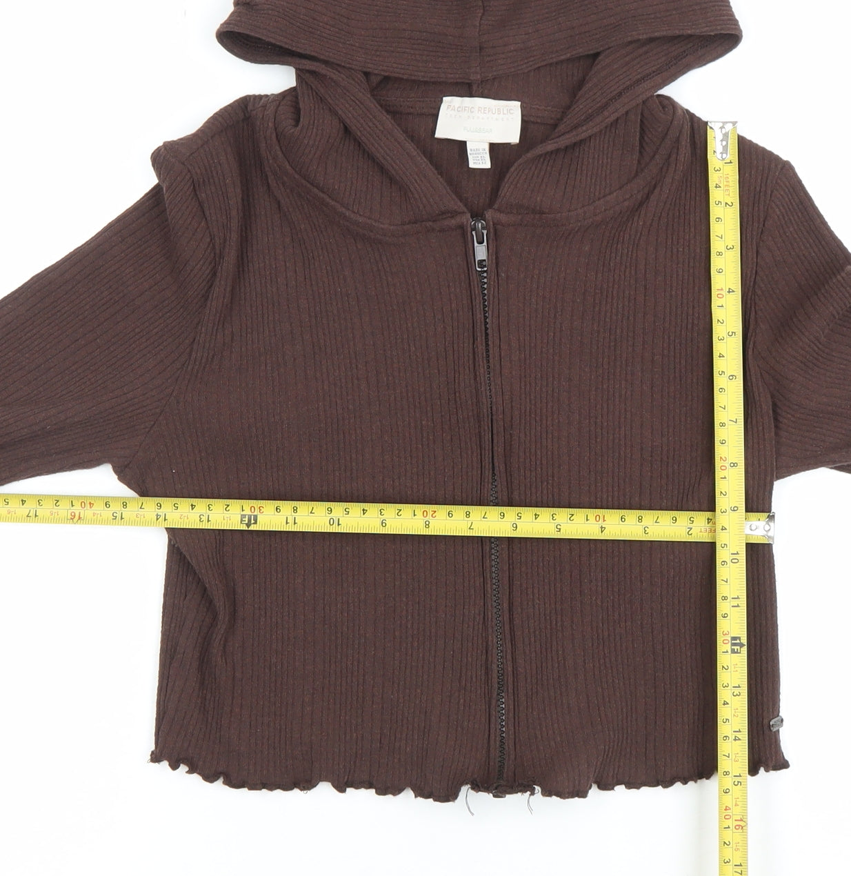 Pull&Bear Teens Brown Ribbed Full Zip Hoodie Women's XL Casual