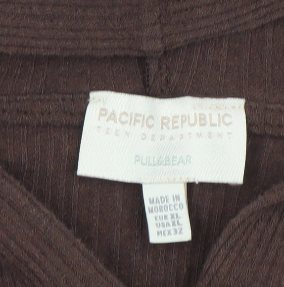 Pull&Bear Teens Brown Ribbed Full Zip Hoodie Women's XL Casual