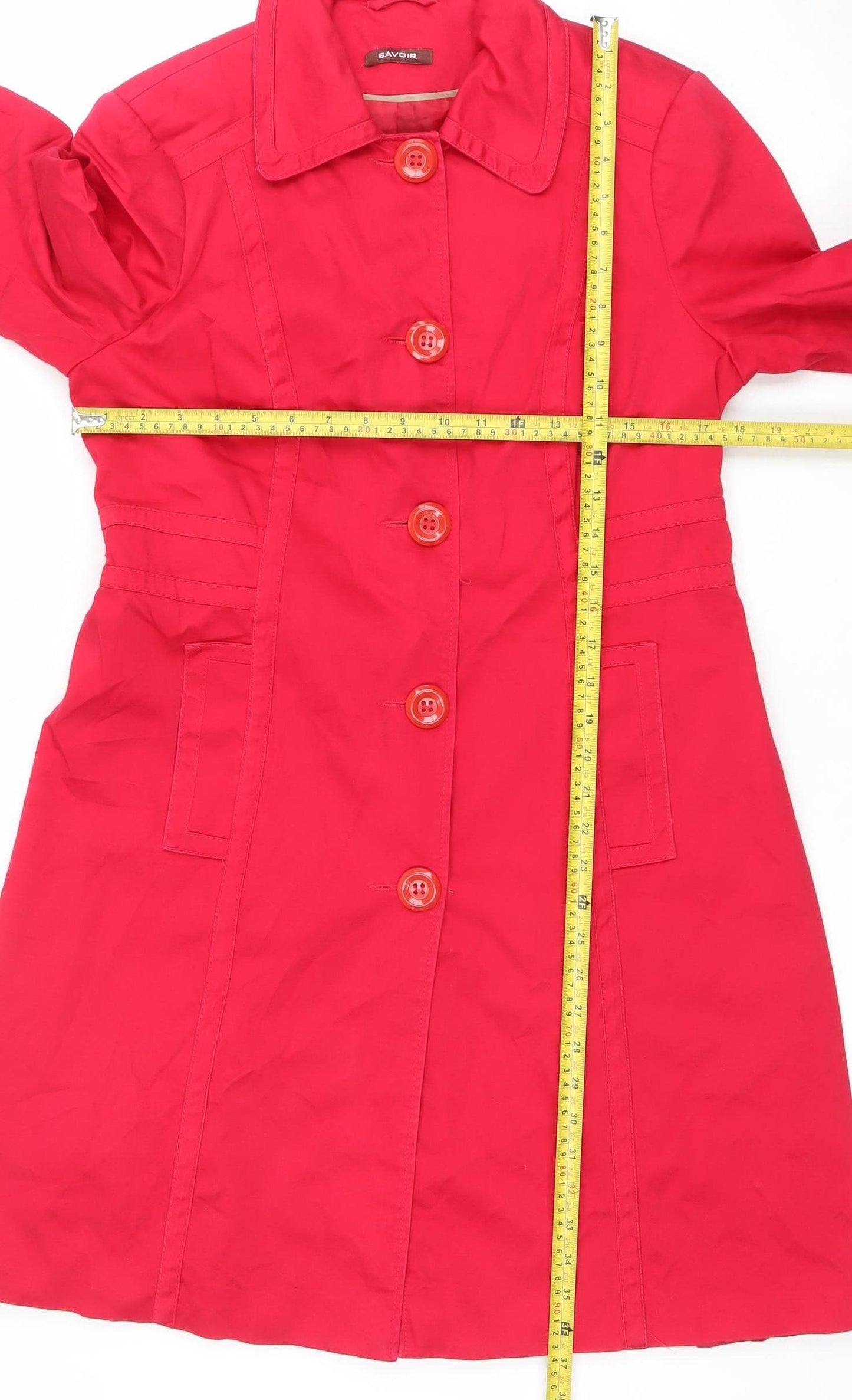 Savior Women’s Red Cotton Trench Coat UK 12 Button Front Mid-Length