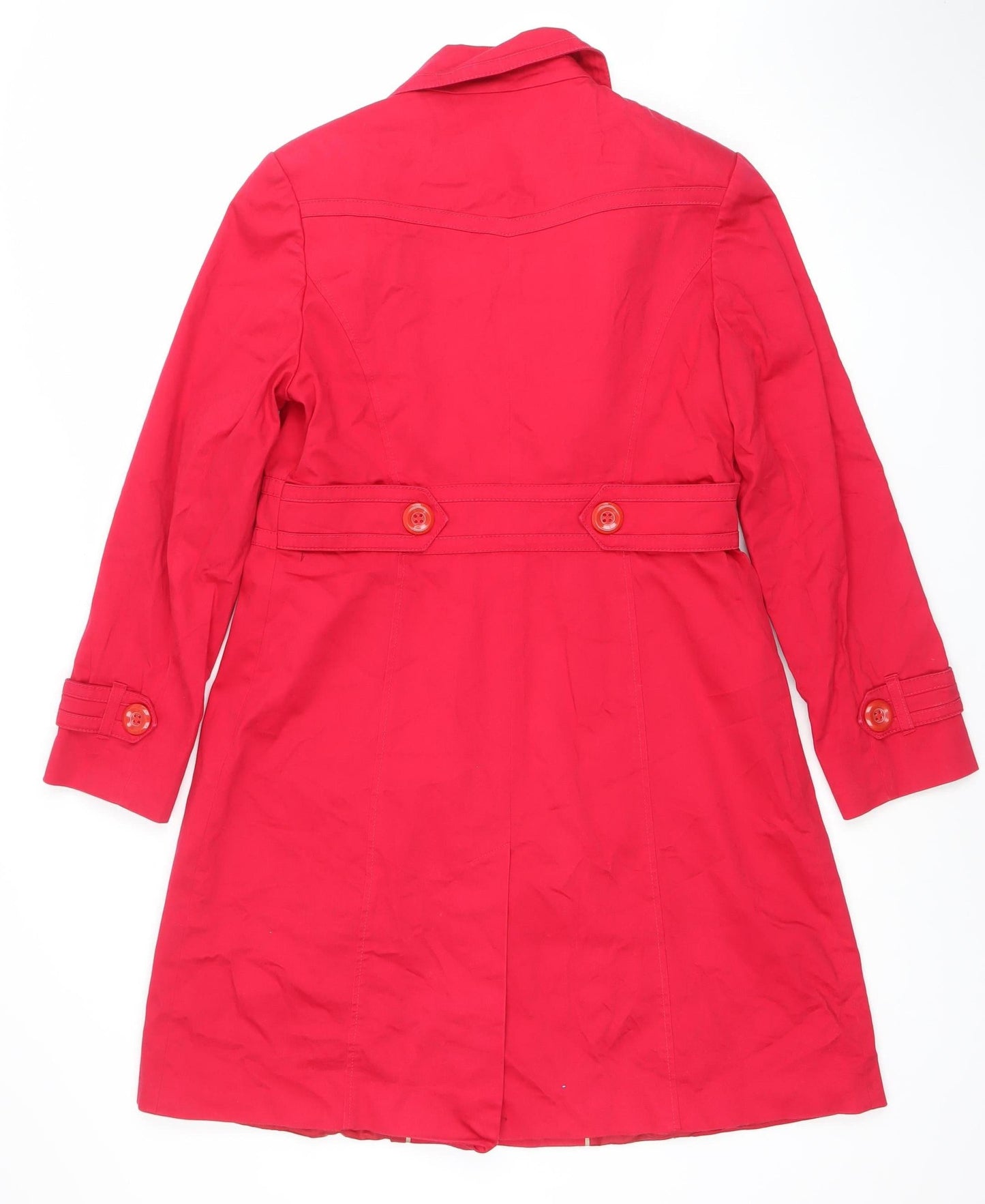 Savior Women’s Red Cotton Trench Coat UK 12 Button Front Mid-Length
