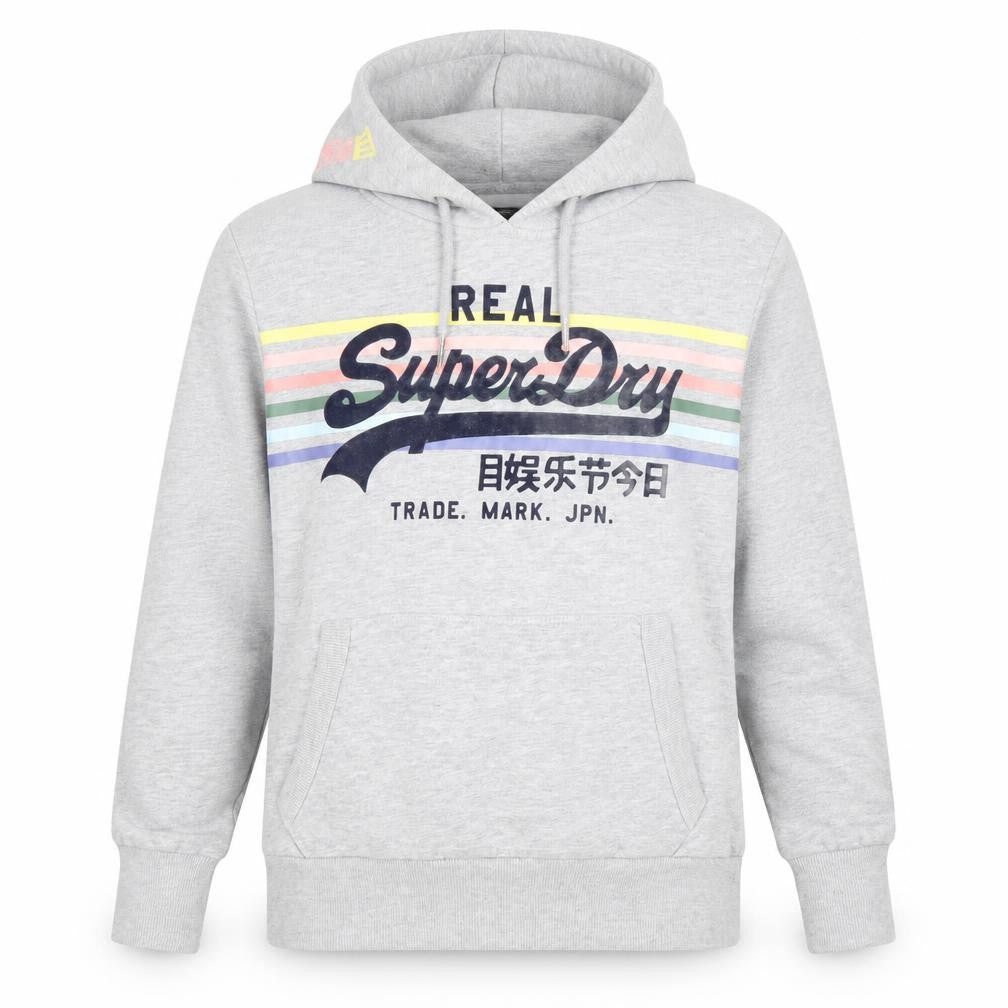 Superdry Womens Grey Pullover Hoodie Size M Logo Graphic Cotton Blend