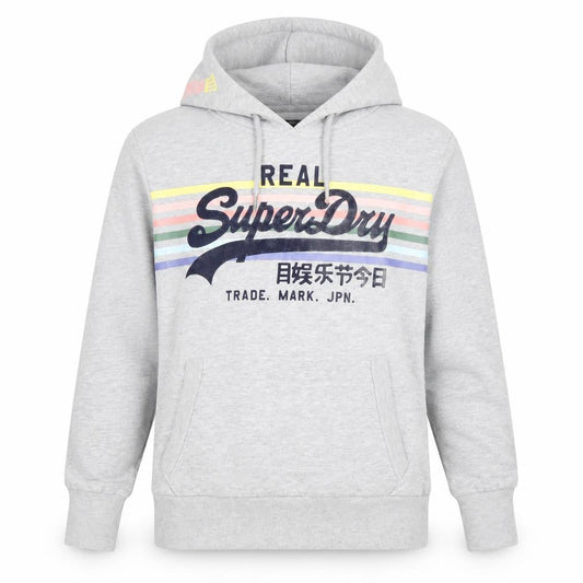 Superdry Womens Grey Pullover Hoodie Size M Logo Graphic Cotton Blend