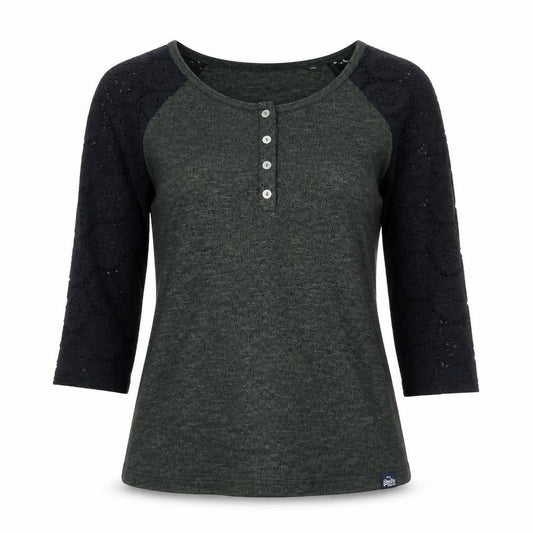 Superdry Women's Green Raglan 3/4 Sleeve Button-Up Jersey Top S